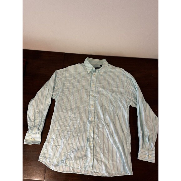 Burberry London Striped Button Down Dress Shirt Green Blue Mens Medium - Picture 1 of 6